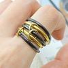 5PCS Black Gold Color Multiple Layers Rings Stackable Set Stainless Steel Interlocking Ring For Women INS Finger Jewelry Gifts