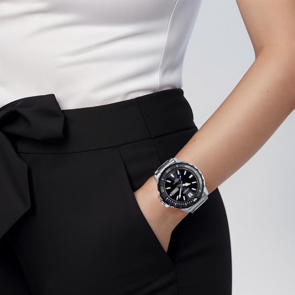 Casio STANDARD Quartz Movement Stainless Steel Strap Watch Unisex Black Dial MTD-125D-1A3V