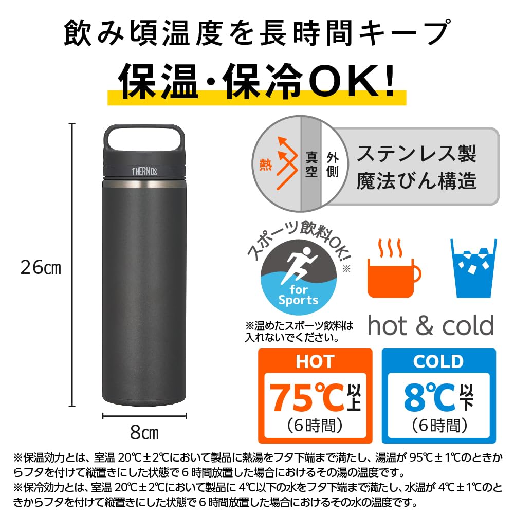 Thermos Vacuum Insulated Portable Mug with Carry Smoke SMB Handle, 800ml, Black, JOW-800