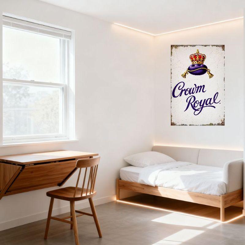 Crown Royal Whisky Vintage Metal Tin Sign, Golden Crown Purple Cushion Retro Whisky Brand Decor Plaque for Bar Man Cave Club Res