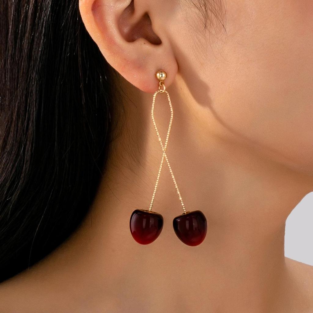 Süße rote Kirsch-Acryl-Hängeohrringe – Koreanische, von Früchten inspirierte High-Class-Accessoires