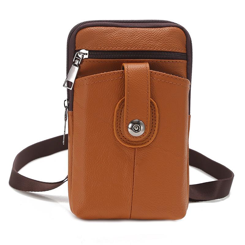 Genuine Leather Crossbody Phone Bag for Men & Women, Compact Shoulder Pouch with Zipper, Card Slots & Snap Pocket, Everyday Travel Wallet