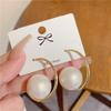 Silver Needle Exaggerated Pearl Round Geometric Earrings, Retro High-end Stud Earrings, Niche Versatile Temperament Earrings Women