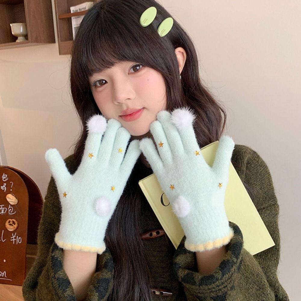 Touch-screen Warm Knitted Gloves Cold Protection Girls Winter Gloves Full Fingers Mittens  Cycling