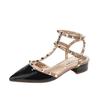 Baotou Niche French Sandals 2025 New Summer Flat Bottom Pointed Soft Sole Low Heel Black Rivet Women's Shoes