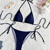 Women’s Solid Color Tankini Bathing Suit Halter Backless Bikini Swimsuit, Sexy Two Piece Triangle Swimwear with Small Ruffle Trim and Pendant