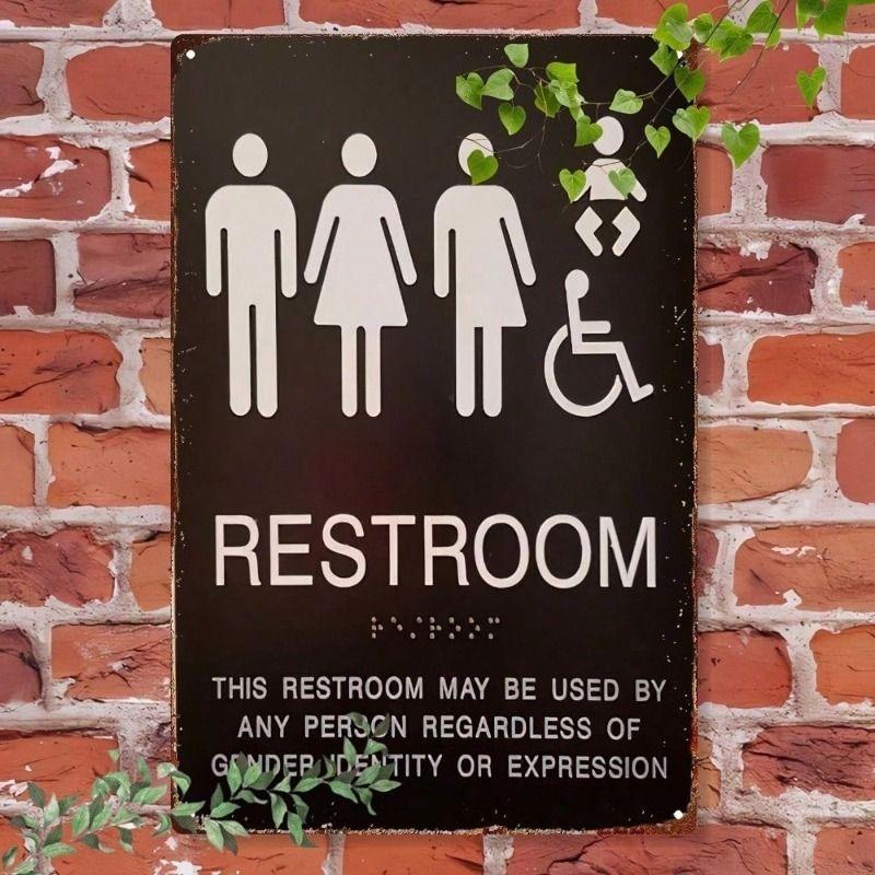 

Metal Wall Poster Toilet Sign 8x12 Inch Inclusive Bathroom Decor Accessibility Symbol Iron Art for Home