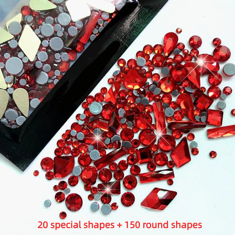 AB Flatback Glass Nail Art Rhinestones Multi-shape Mixed Diamond Gems Blue Purple Crystal Stones For DIY Nail Decoration