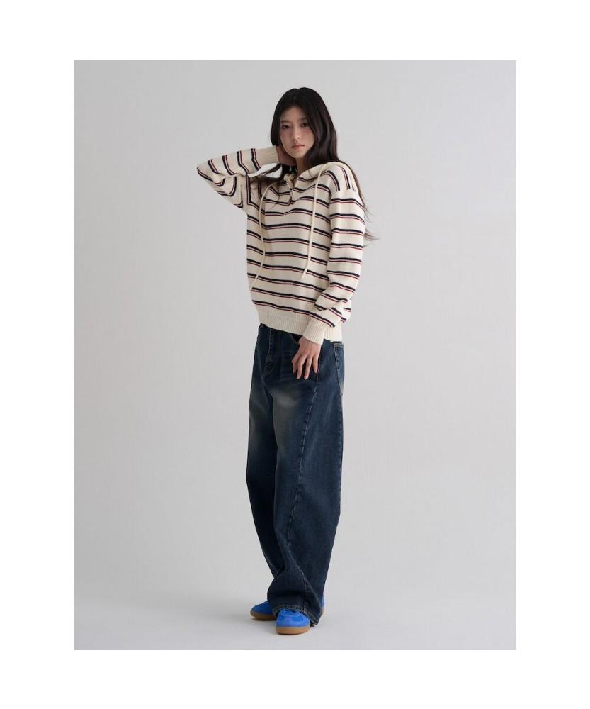 8SECONDS Striped Half-Zip Ivory