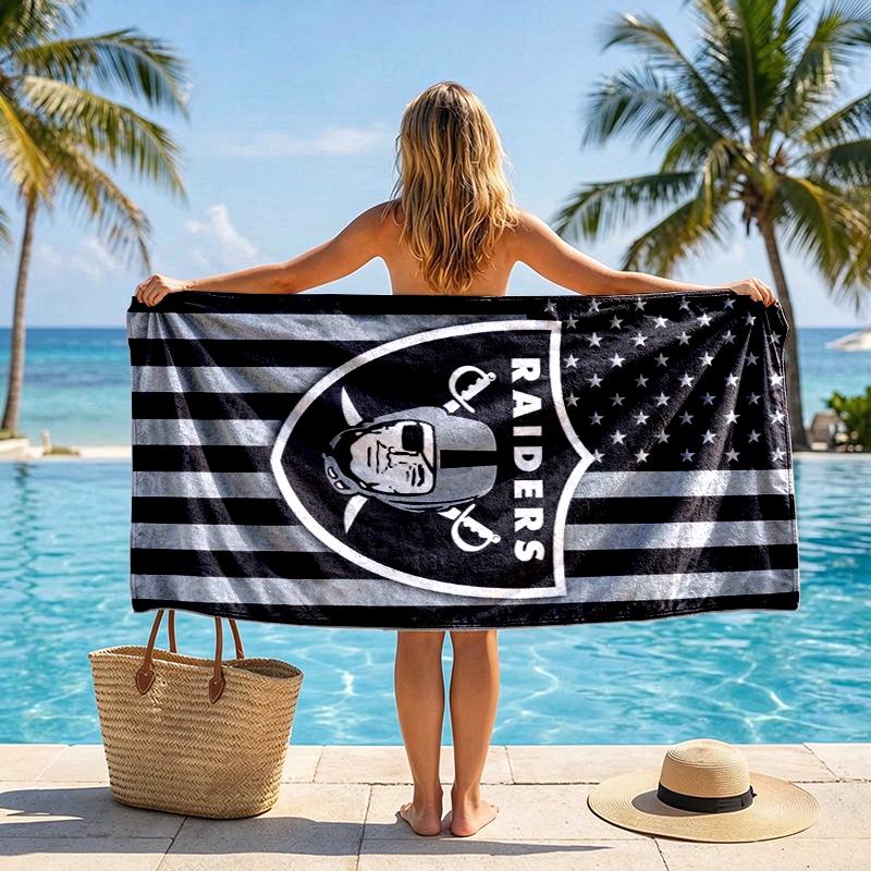 Raiders Flag Beach Towel Microfiber Beach Towel, Lightweight and Quick-Dry, for Summer Travel, Swimming Pool Fan Birthday Gift