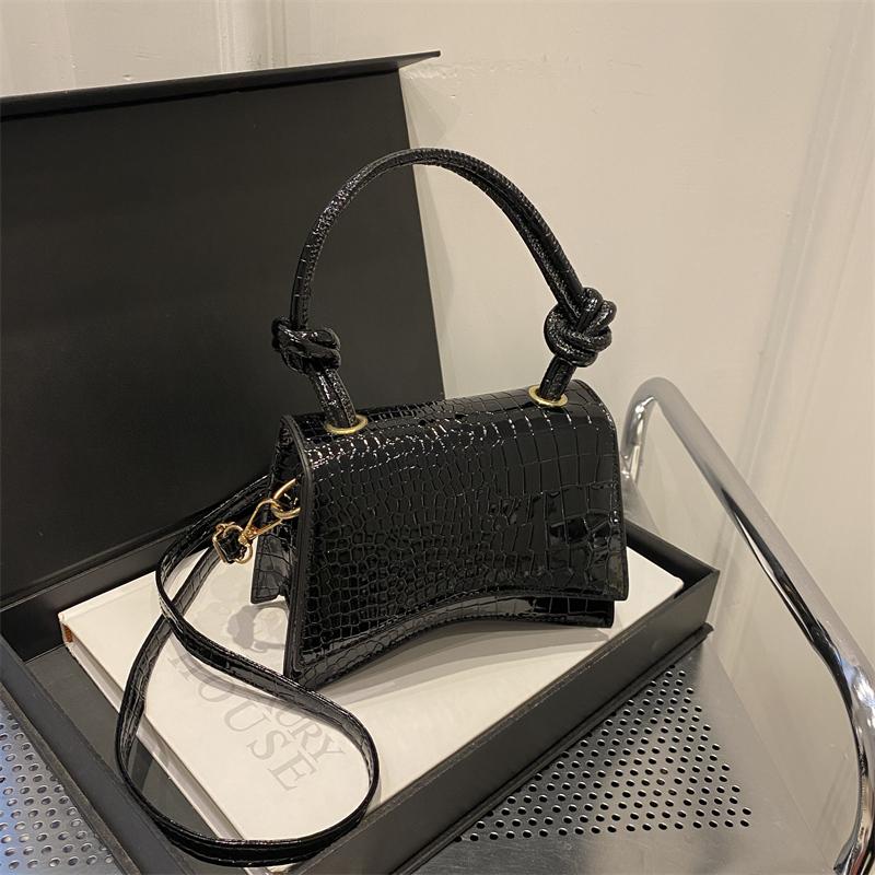 Trendy and Fashionable Candy Colored Crocodile Patterned Shiny Small Square Bag Shoulder Bag and Crossbody Bag Commuting Party