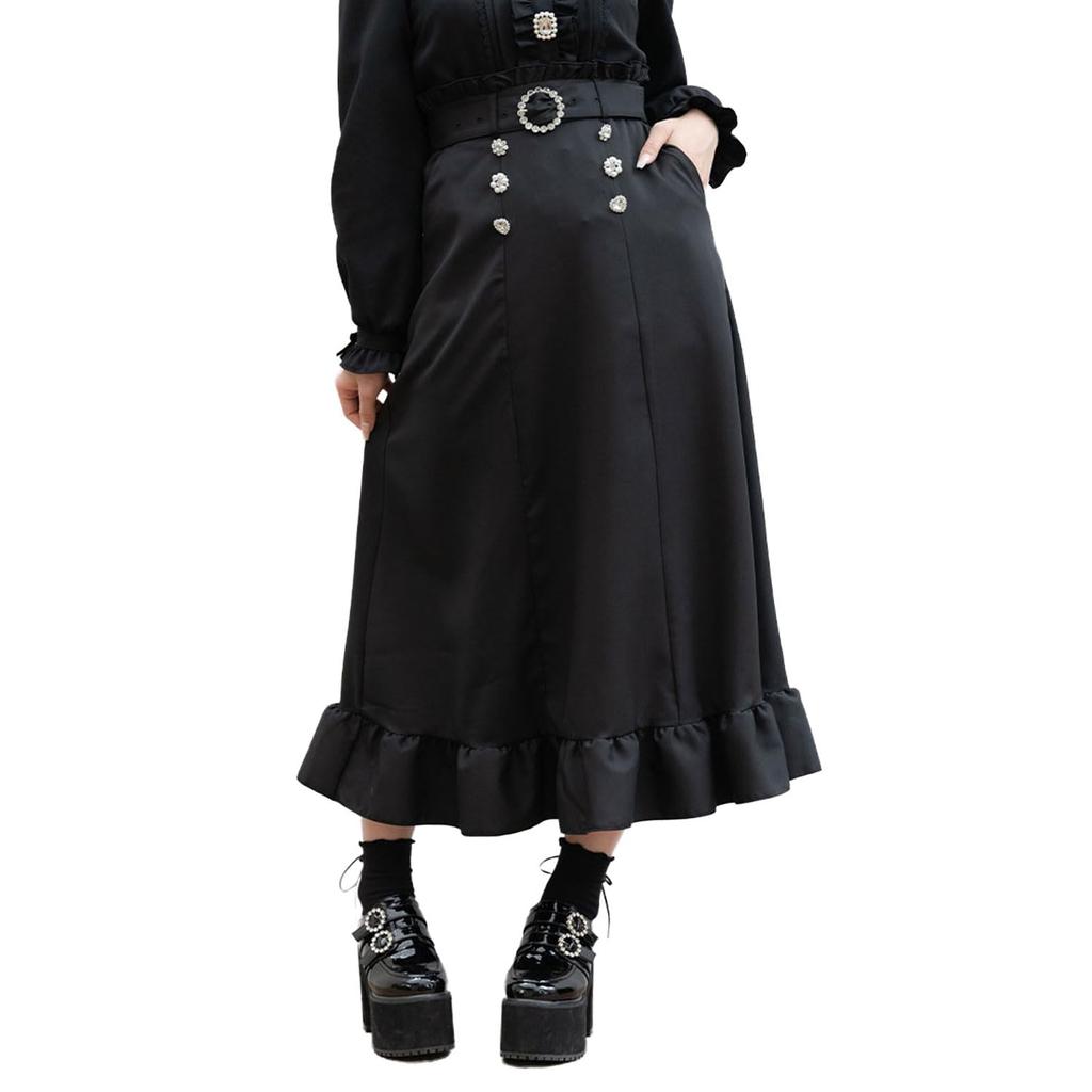 [Yumetembo] Mass-produced Landmine Style Clothing [Dear My Love] Women's Beaded Skirt, Choice of Length, Long, Black, Yumetenbo