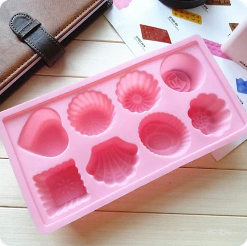 8-grid Flower Shell Geometric Pattern Silicone Mold Creative DIY Chocolate Candy Molds Kitchen Baking Cake Decor Candle Mould