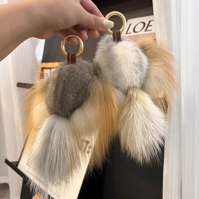 Hip Hop Nerzfell Schlüsselanhänger Herren Verkündigungs-Vogel Anhänger Schlüsselring Tasche Schlüssel Schmuckstück Echtes Fell Spielzeug Pompon Anhänger Geschenke Damen