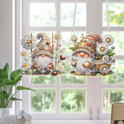 2 Stück Blumenkobold 2D Flach DIY Spezielle Form Strass Diamant Kunst Fensteranhänger Diamantmalerei Set Diamant Kunst Anhänger