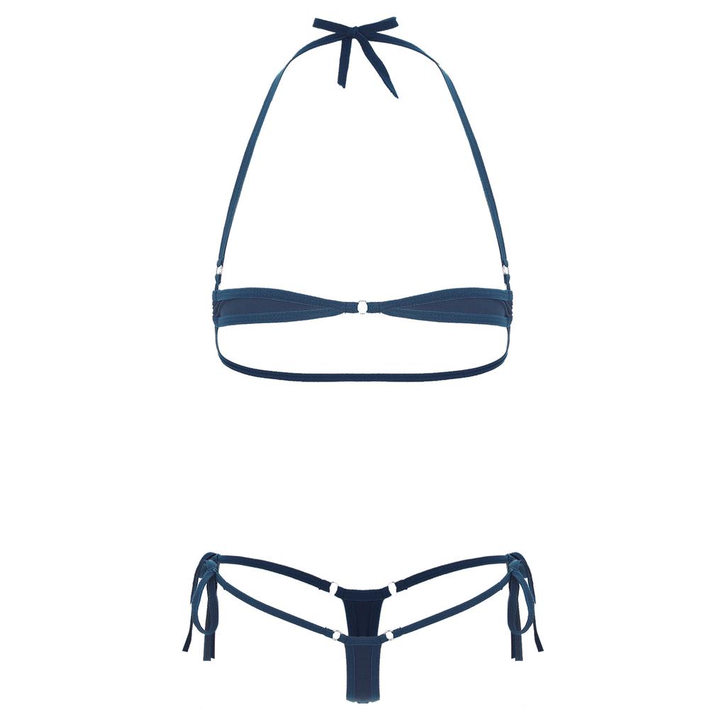 Set Bikini Due Pezzi Micro da Donna Reggiseno a Collo Alto Perizoma Basso Allacciatura Costumi da Bagno Abbigliamento da Spiaggia Lingerie