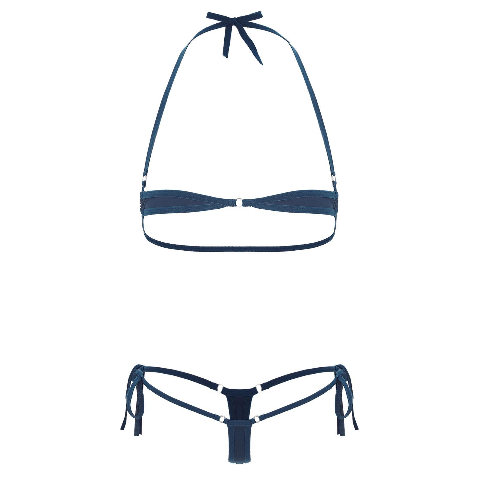 

Жіноча сексуальна мереживо-Up Halter мікро бікіні набір низькою посадкою стрінги Купальники Sheer Beachwear Літній басейн вечірка з двох частин купальний костюм One Size темно-синього кольору