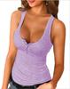 Women Sleeveless Knit Tank Top Slim Fit Stretchy Ribbed Buttoned Front Casual Summer Vest Shirt