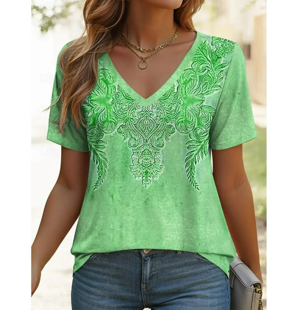 

S-8XL Плюс Размер Этническая Женская Футболка Винтаж Графический Модный Короткий Рукав V-образный Вырез Одежда Топы Футболка Летние Повседневные Топы Пуловер 8XL