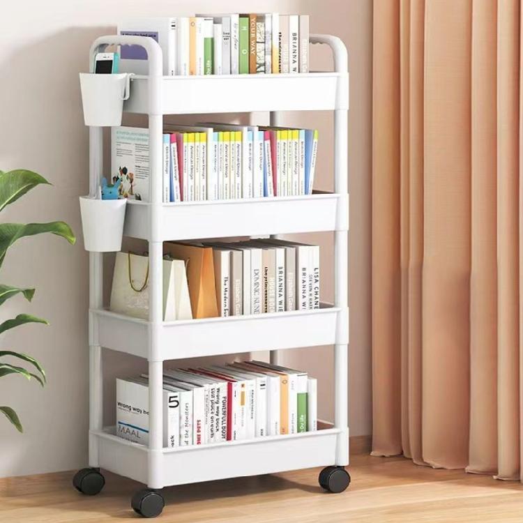 4 Tiers Snacks Holder Trolley with Wheels Space Saving Rolling Cart Adjustable Heights Storage Shelf for Camping