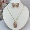 Multi Color Resin Gem Wrapped Metal Jewelry Set Women Necklace Earring Retro Luxury Accessory KY25173