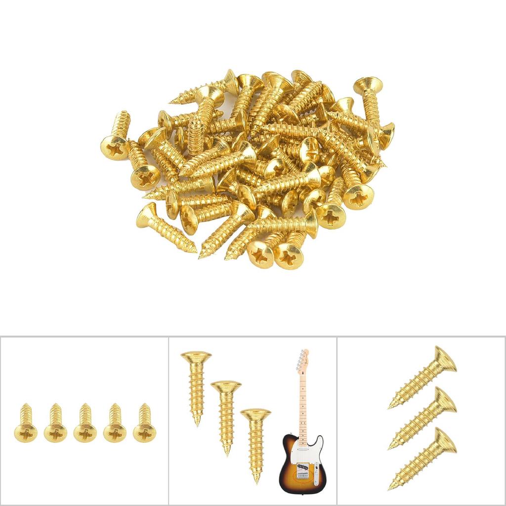 50pcs 12*2.5mm Electric Bass Guitar Pickguard Screws BackPlate Rod Cover Mounting Screws(Gold