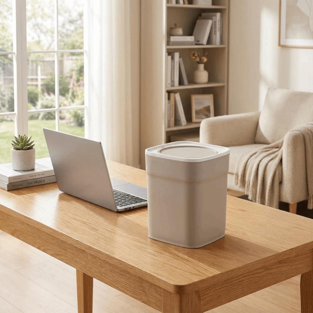 Plastic Desktop Trash Can Sealed Waste Paper Basket Durable Mini Waste Bin Bedroom