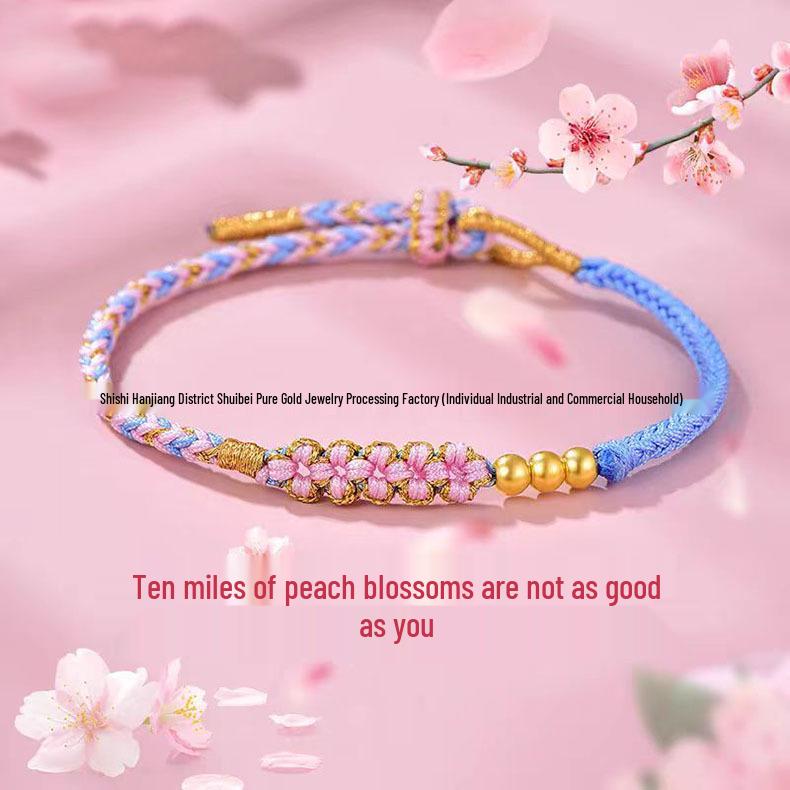 Shuibei 999 Reingold Ping'an Schnalle Armband mit goldenen Glücksperlen - Geflochtenes Handseil Valentinstag Qixi Geschenk