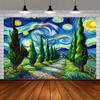 2D Impressionist Landscape Backdrop - Van Gogh Inspired Starry Night Tapestry for Photoshoot