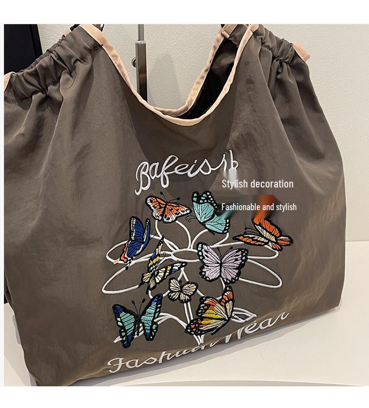 Retro Embroidered Nylon Large-Capacity Shoulder Bag - Trendy Women's Handbag for Shopping