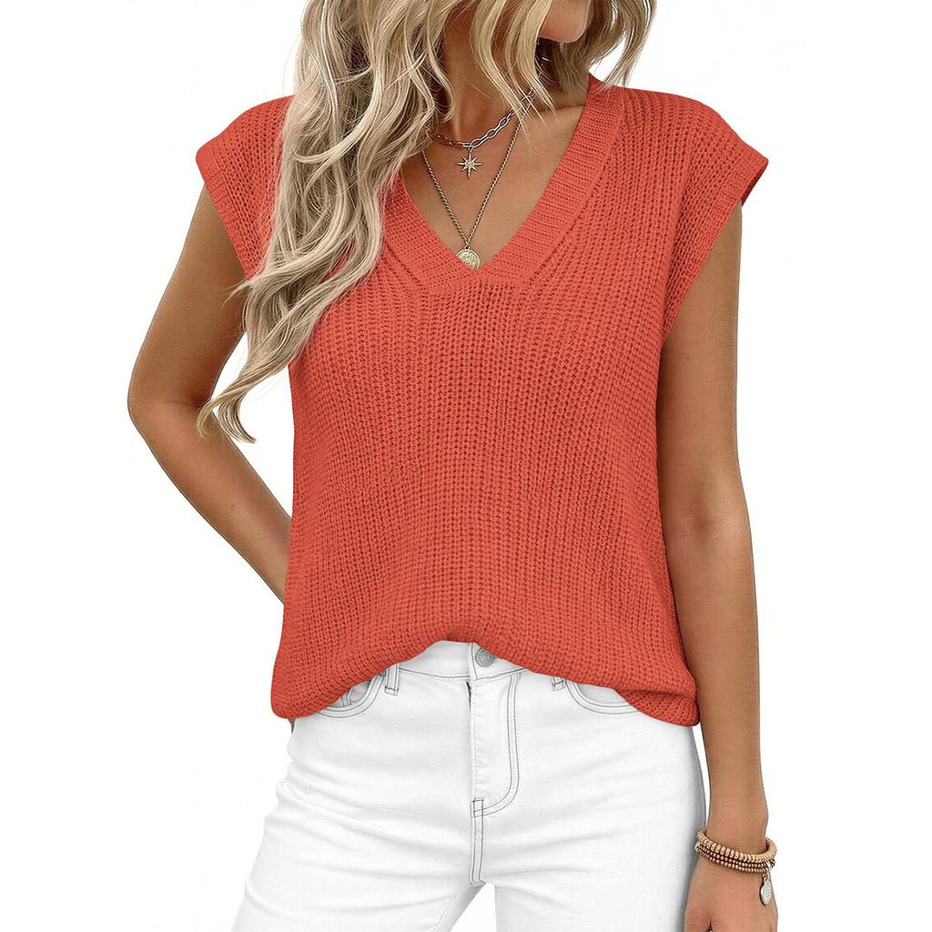 Women's Summer Fashionable Color V Neck Sleeveless Casual Thick Needle Sweater Vest Top