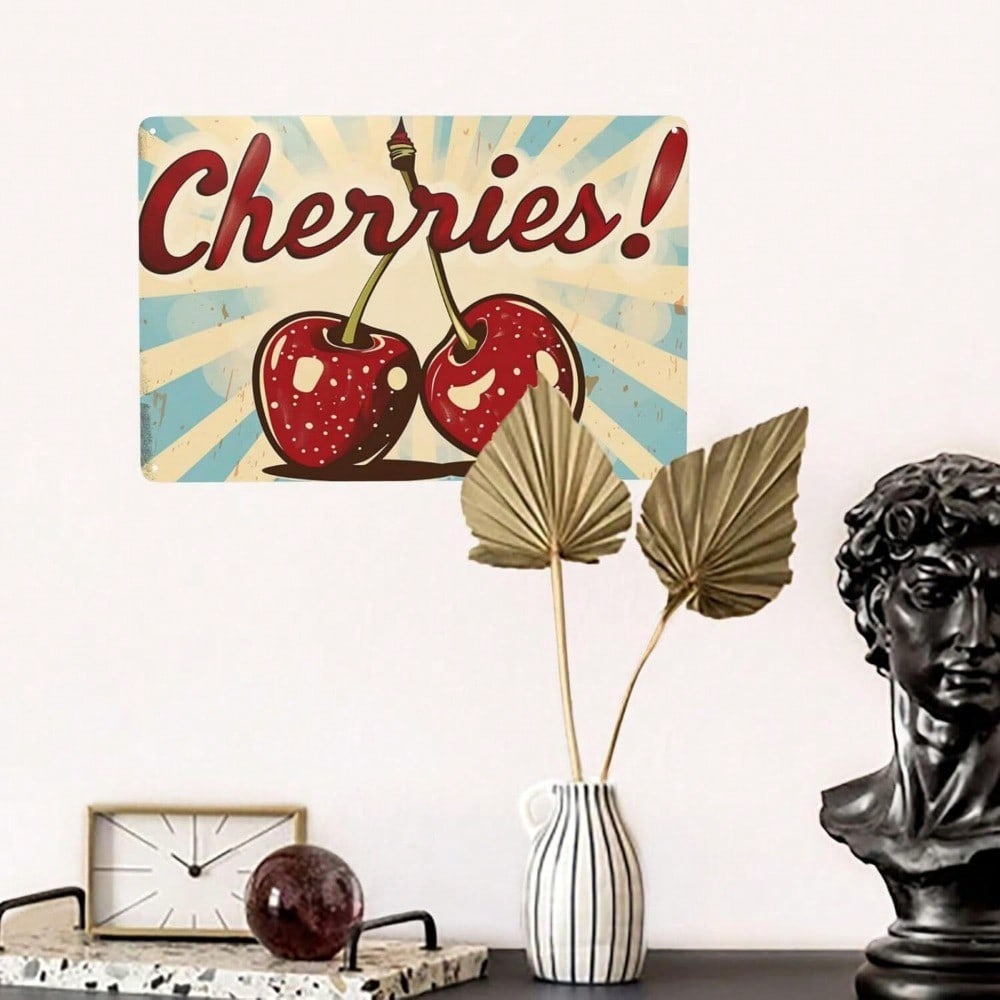 Vintage Tin Sign Red Cherry Retro Kitchen Wall Decor Rustic Home Cafe Bar Art
