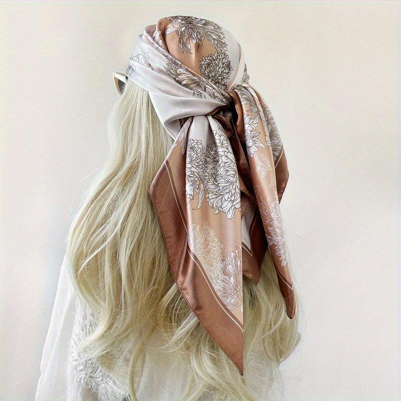 90 * 90cm Silk Scarf Women's Square Scarf New Printed Retro Baotou Scarf Satin Scarf