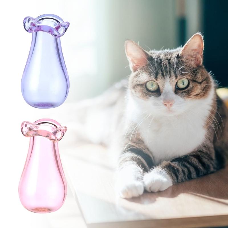 4Pcs Tiny Glass Vases Cats Whiskers Holder Tiny Vases for Flowers Cute Miniature Jars Small Decoration for Dollhouses DIY