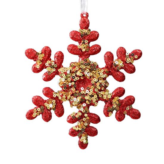 Glitter Sequined Christmas Ornament Red Snowflake/Butterfly/Star/Reindeer/Ballerina Hanging Decoration for Xmas Tree Doors Walls Holiday Home Decor