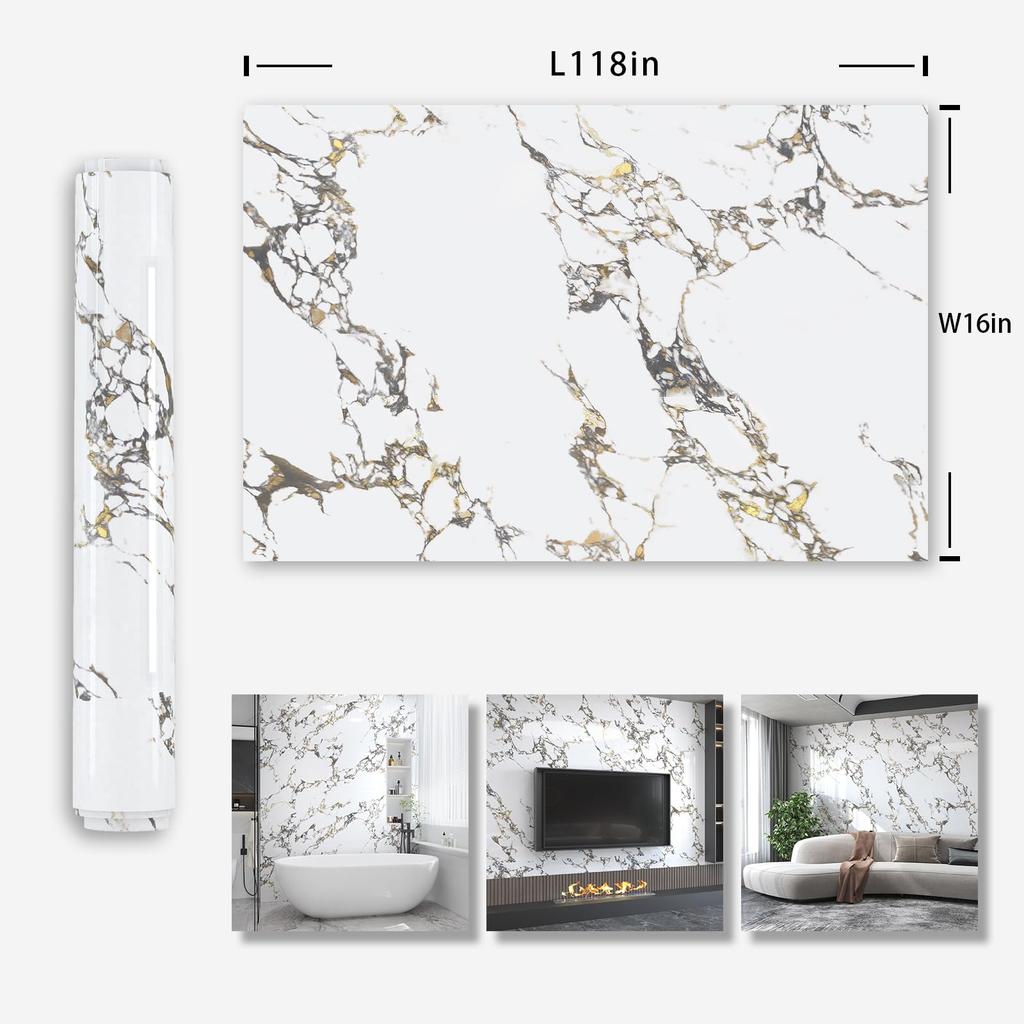Adrmpest Marble Remake Wallpaper and Glossy Wall Stylish Ivory Marble Sheet for Furniture and Easy for 40cm Wide x 300cm Long Sticker, Thick,
