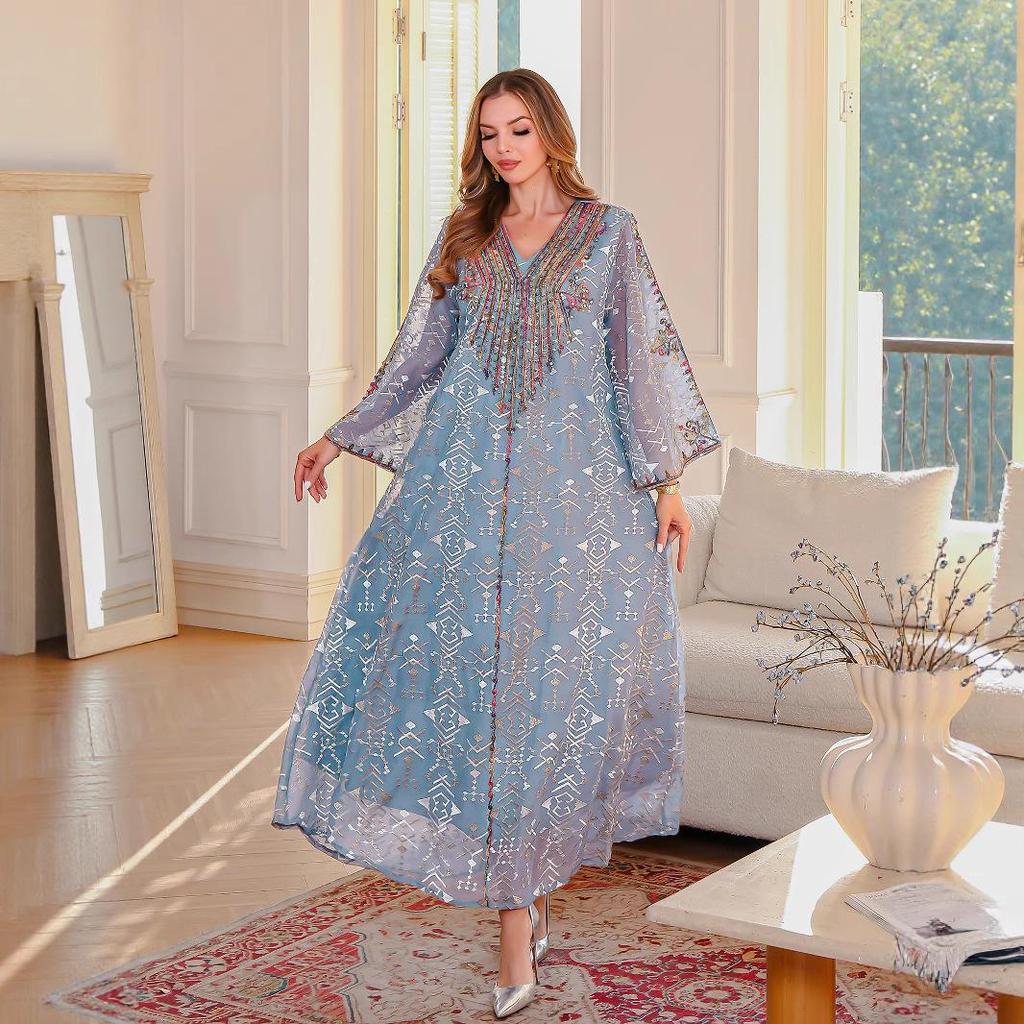New 2025 Embroidered Abaya: Long Middle Eastern Muslim Women's Dress