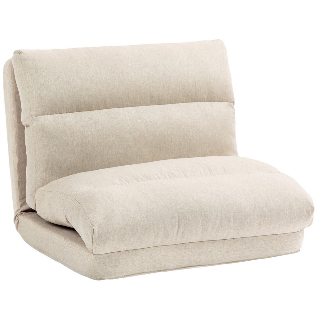 Puff com Função de Cama, Encosto Reclinável, Dobrável, até 120kg, 70 x 72 x 56 cm, Bege