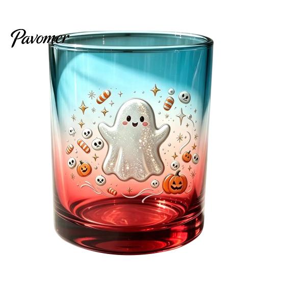 Bicchieri per Whiskey, Succo e Soda Halloween Fantasma Bicchiere, Tumbler Estetico Gradiente Colorato con Carino Motivo Teschio Tumbler Stampa Zucca, Festa Spettrale