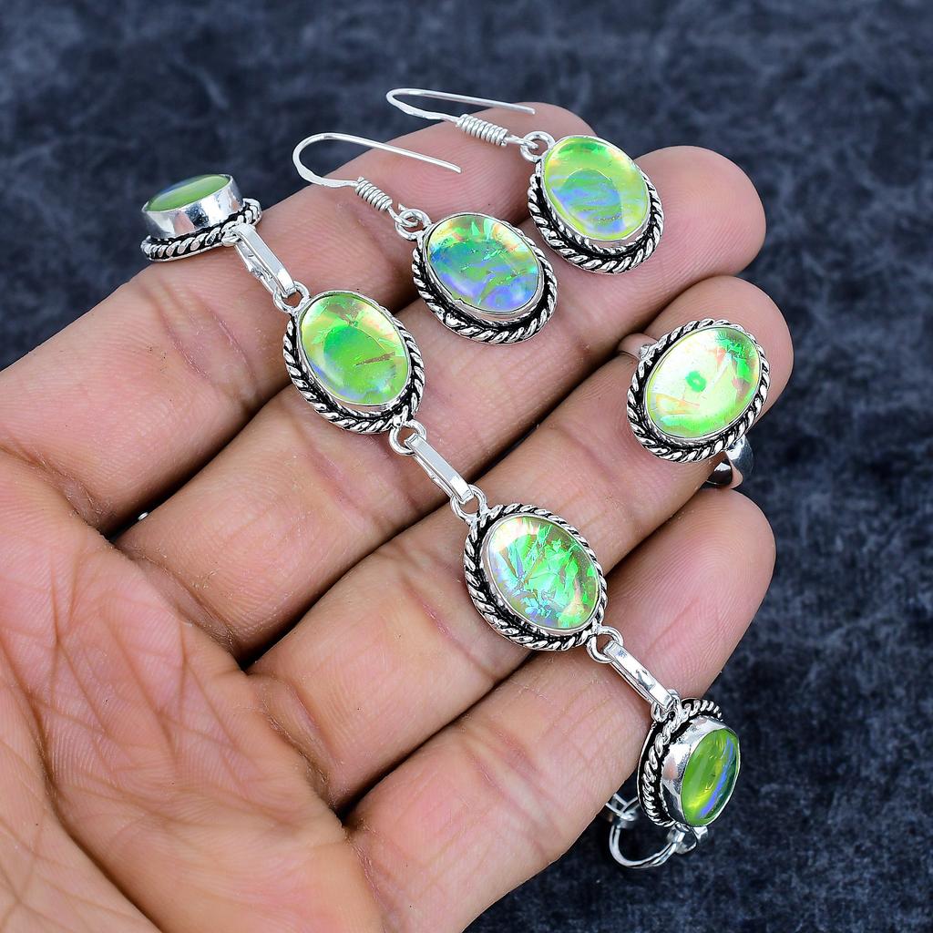Yellow Triplet Opal Gemstone Handmade 925 Sterling Silver Jewelry Set M-3197