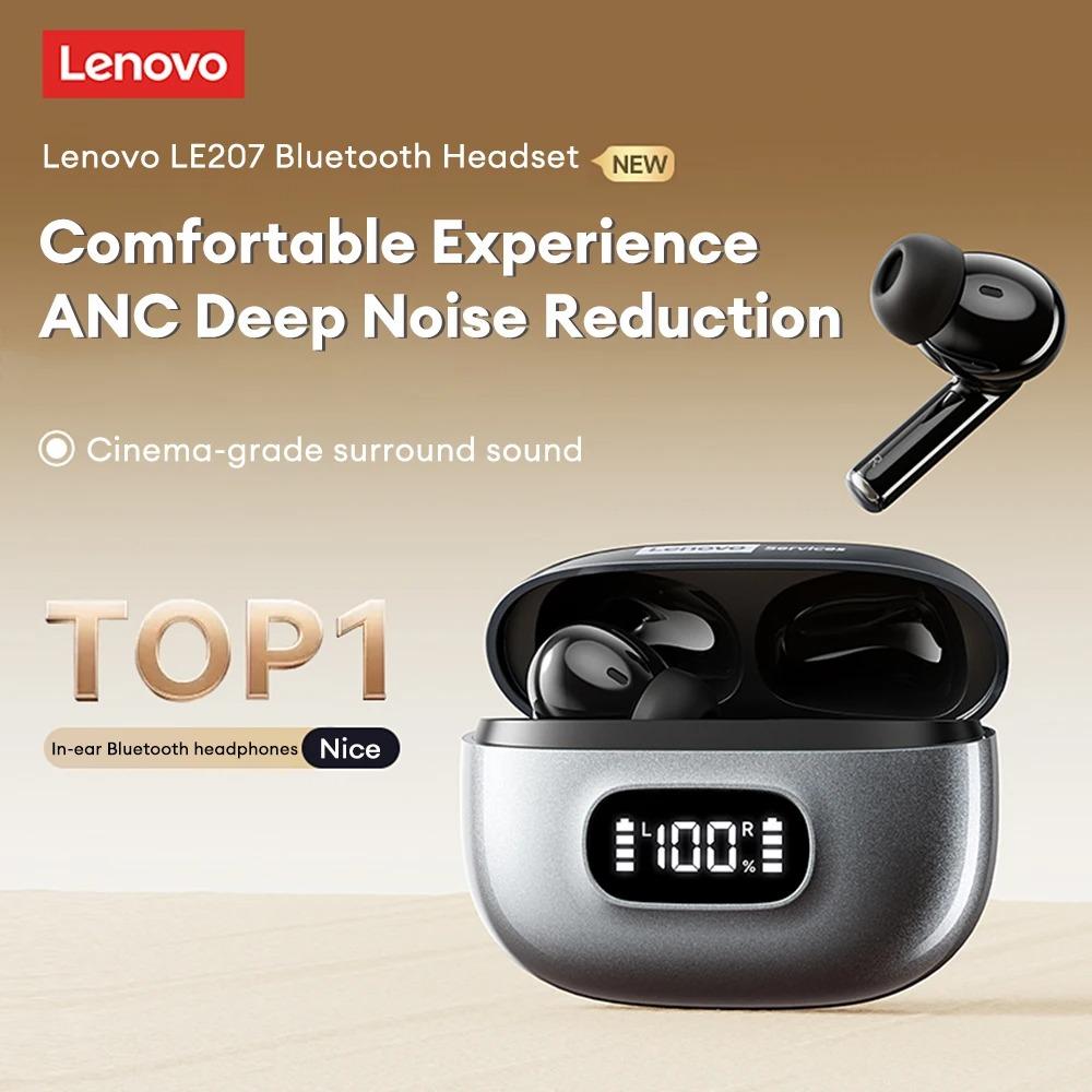 Original Lenovo LE207 TWS Wireless Bluetooth 6.0 Earphones LED Digital Display Travel Sports Headphones Low Latency HIFI Audio Comfort