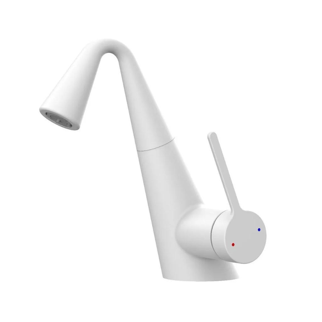 Copper Pull out Sink Faucet Milk White Single Lever Hot Cold Tap Anti-Splash for Bathroom Cabinet Basin Household