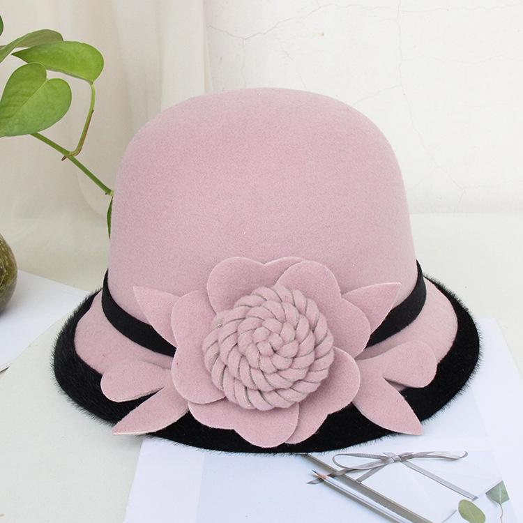 Three-Dimensional Flower Top Hat Autumn And Winter Woolen Hat Women'S Dome Casual Fisherman'S Basin Hat