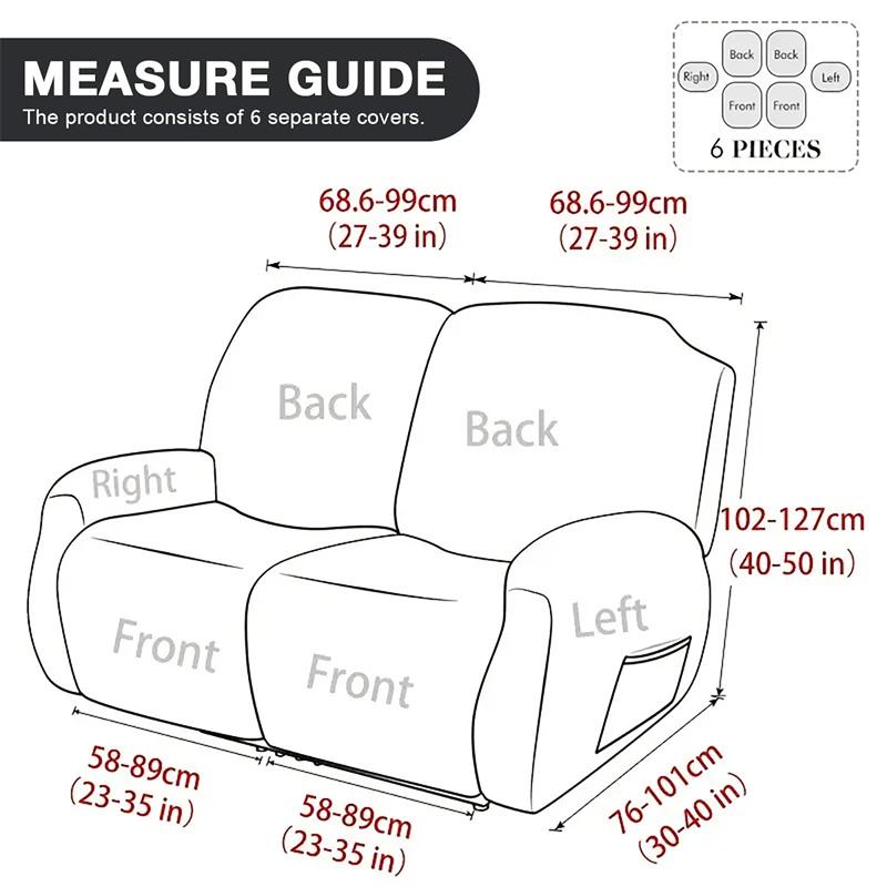 6pcs Solid Color Split Recliner Sofa Cove All-inclusive Elastic Armchair Cover durable Recliner Couch Slipcover for living room