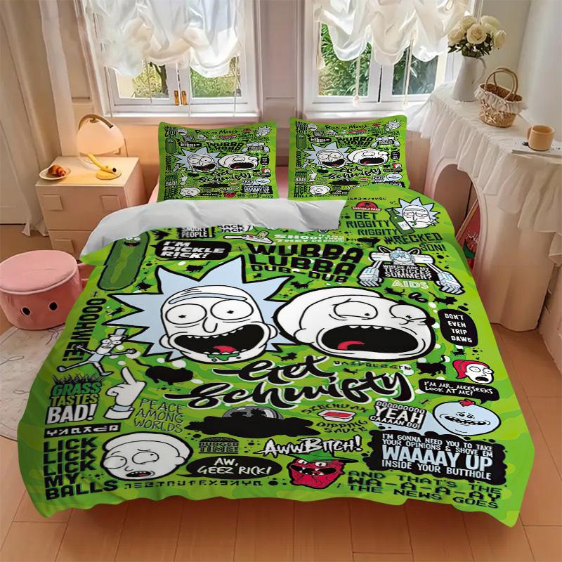 Rick Morty Sticker Art Print 3Pcs Bedding Setduvet Cover With 2 Bedropillowcase Home Birthday Gift