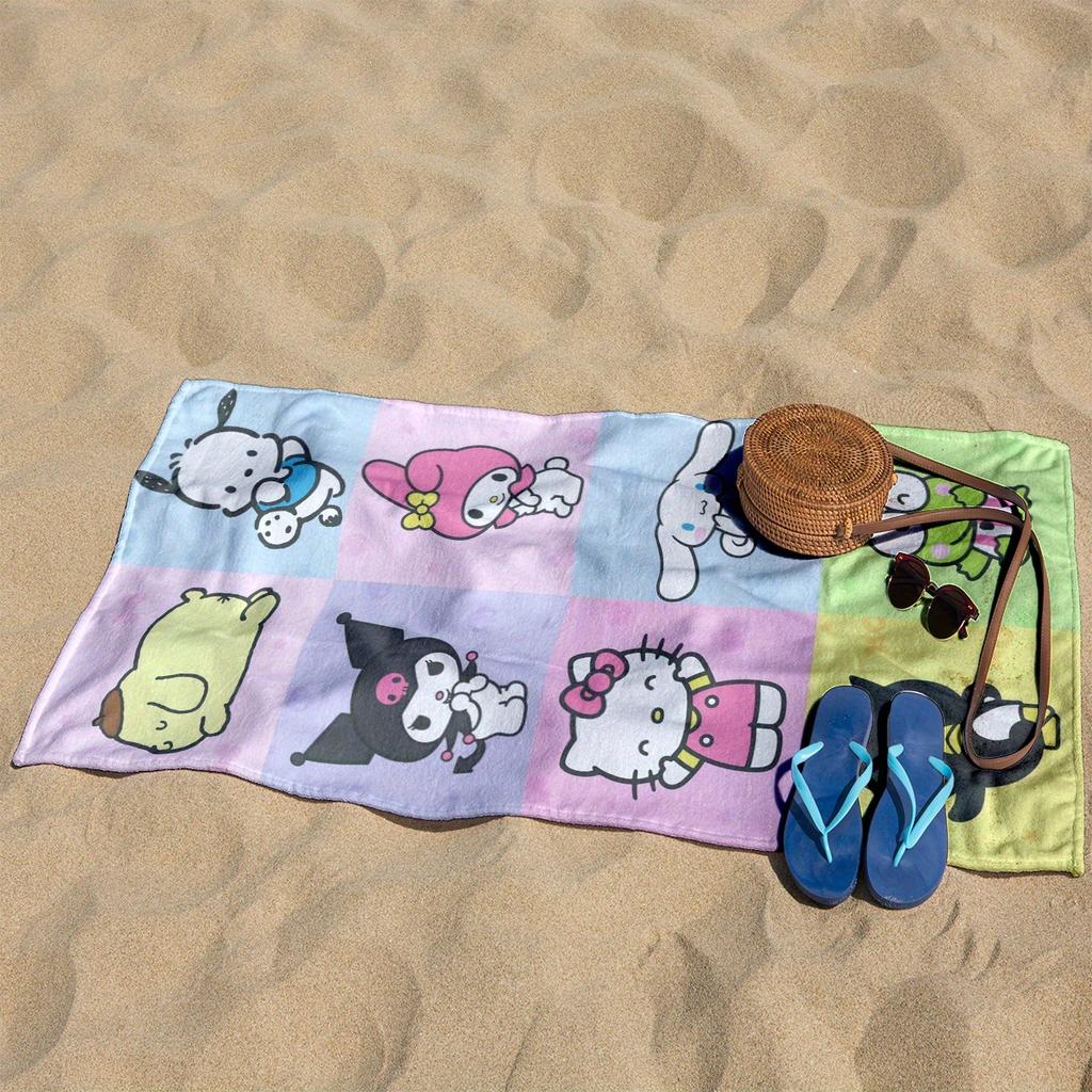 Sanrio Characters Beach Towel 2D Single Print Colorful Travel Accessory Absorbent Soft Adorable Cartoon-Themed Durable Beach Use