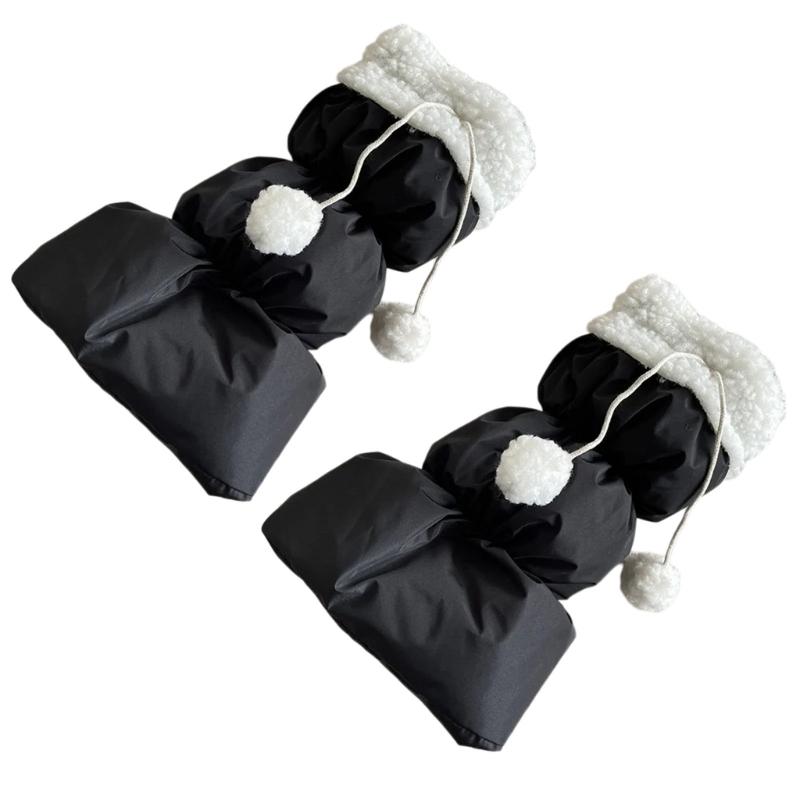 Lamb Fleece Trim Padded Puffer Leg Warmers with Cute Plush Balls for Women Warm Thermal Quilted Boot Cuffs Foot Covers