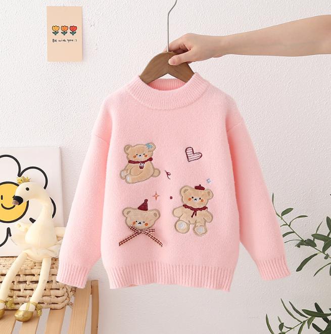 Autumn Winter Girls  Knitted Sweater Pullover Round Neck Knitwear Children's Western Cartoon Long Sleeve Sweaters