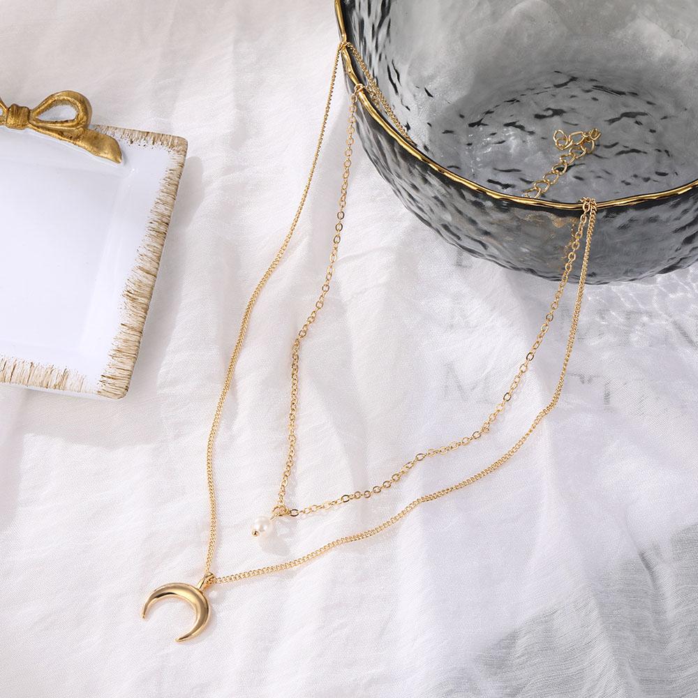 Einfache neue Mode natürliche mehrschichtige Mond Halskette Schlüsselbein Kette exquisite Halskette Schmuck Geschenk