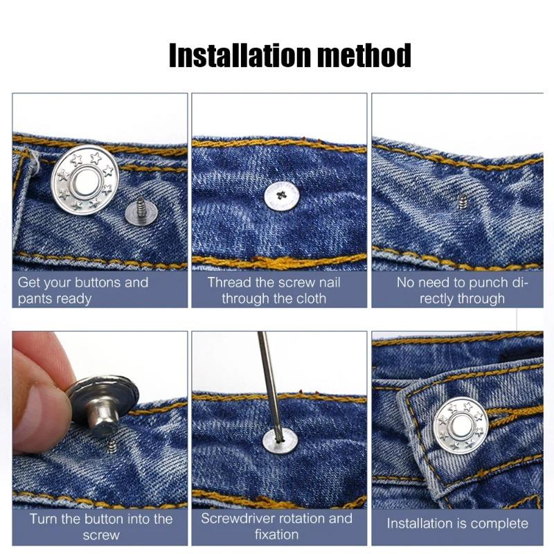 10-50 Pezzi Bottoni Staccabili per Jeans Vita Regolabile Fibbie Metalliche per Pantaloni Senza Cuciture Kit di Riparazione con Attrezzi